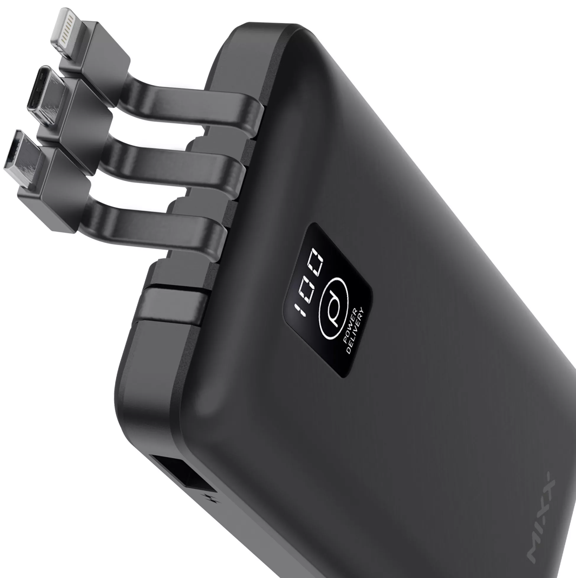 Mixx Power Delivery 10,000 mAH PD Powerbank with integrated cables