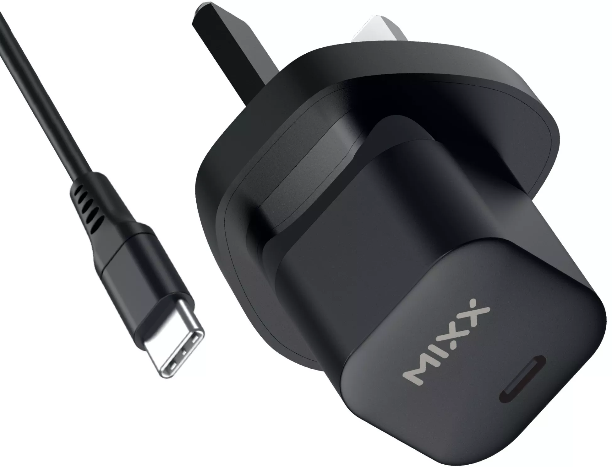 Mixx Single port USB C PD 25W UK Wall Plug Charger Black with USB C Cable