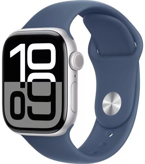 Apple Watch Series 10 GPS 42mm Silver Aluminium Case with Denim Sport Band - S/M